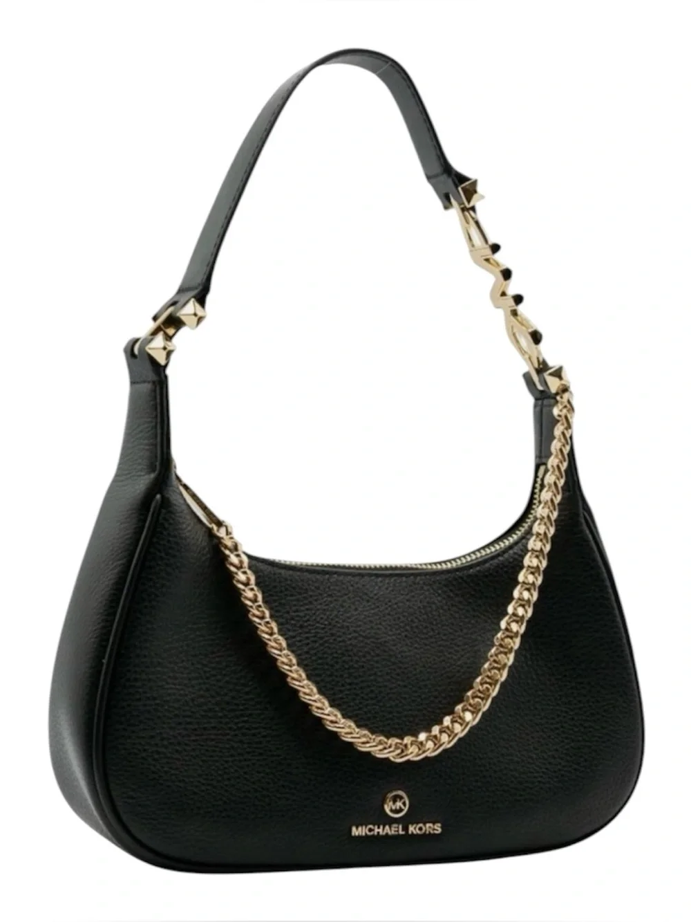Michael Kors Black Pebbled Leather Hobo with Gold Chain Accent